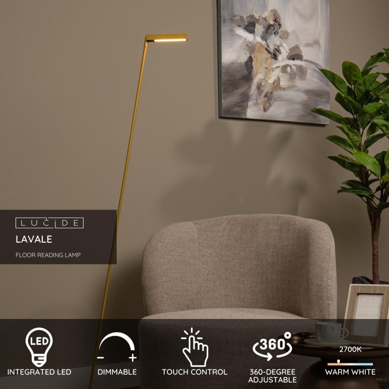 Lucide LAVALE - Stojacia lampa na čítanie - LED Dim.K/2700K - Okrová žltá